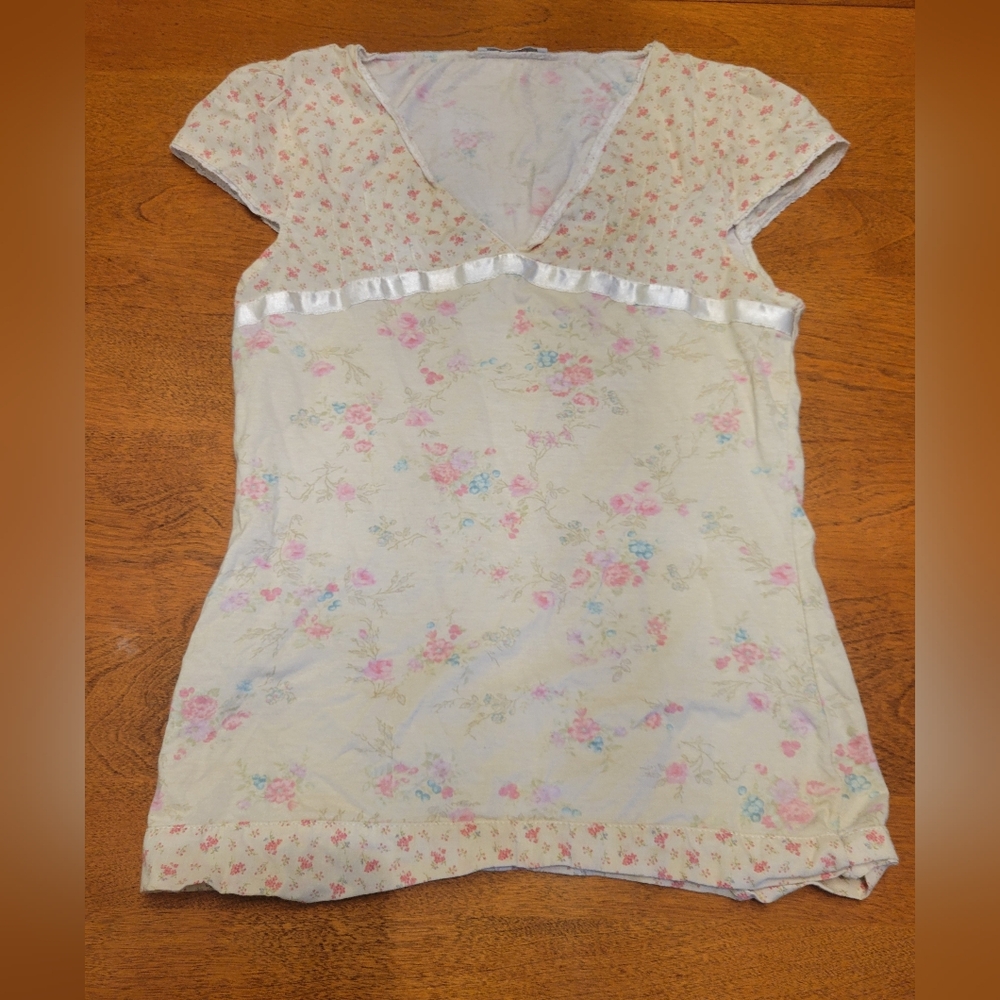 Promod Pastel Floral Shirt With Ribbon Detail | S | French Fashion